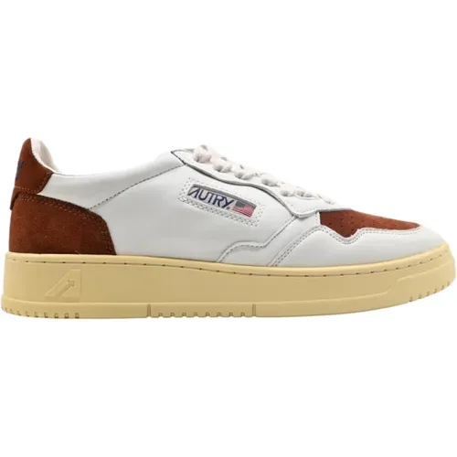 Low Suede Leather Sneakers White/Brown , male, Sizes: 11 UK - Autry - Modalova