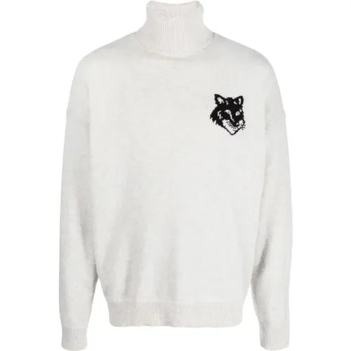 Fox Head Intarsia Logo Turtleneck Sweater , male, Sizes: M, L - Maison Kitsuné - Modalova