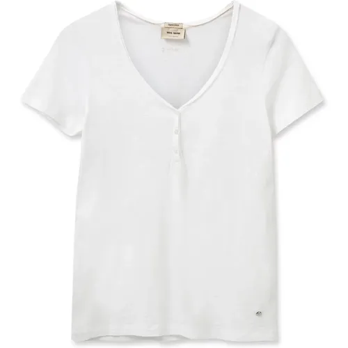 Basic Tee Top mit V-Ausschnitt und Knöpfen , Damen, Größe: M - MOS MOSH - Modalova