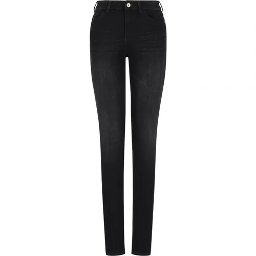 Schwarze Slim Fit Denim Jeans mit gesticktem Logo , Damen, Größe: W26 - Emporio Armani - Modalova