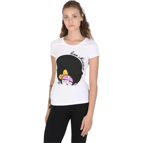 Weiße Baumwollmischung Tee , Damen, Größe: M - Love Moschino - Modalova