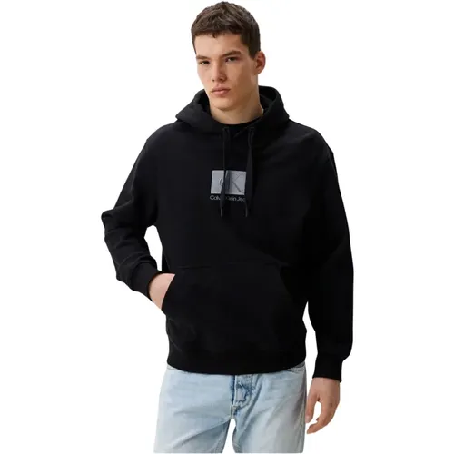 Schwarzer Hoodie mit Patch-Logo , Herren, Größe: 2XL - Calvin Klein - Modalova