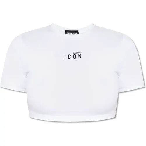 Cropped T-shirt with logo , Damen, Größe: XL - Dsquared2 - Modalova