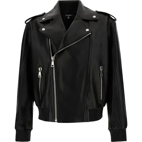 Biker Jacket with Revers Collar , male, Sizes: M, XL - Balmain - Modalova