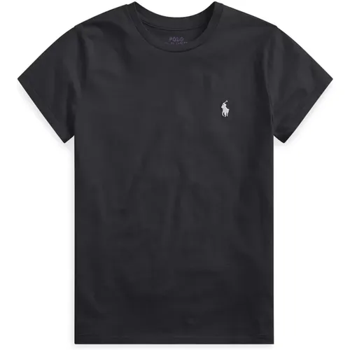 Schwarzes Baumwoll-T-Shirt mit gesticktem Pony , Damen, Größe: M - Ralph Lauren - Modalova