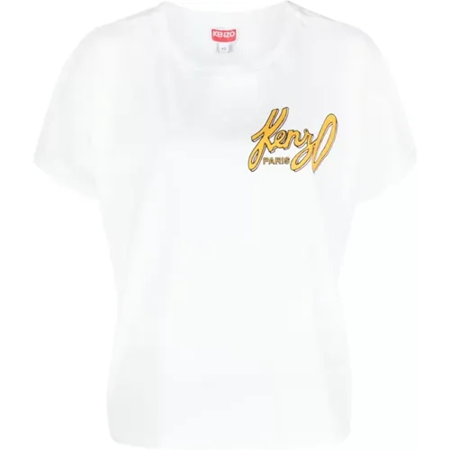 Weiße T-Shirts und Polos mit -Print,Logo-Print Baumwoll T-Shirt - Kenzo - Modalova