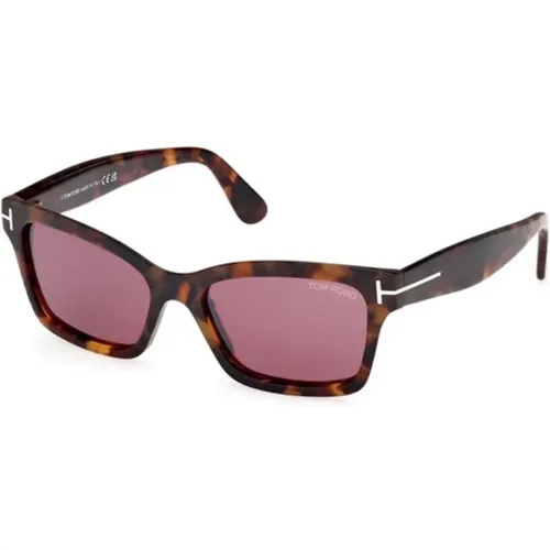 Dark Havana Sunglasses with Bordeaux Mirror Lenses , unisex, Sizes: 54 MM - Tom Ford - Modalova