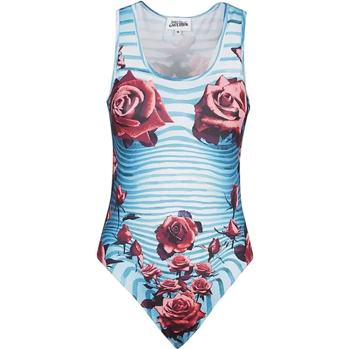 Blau Gestreiftes Blumen Bodysuit Top , Damen, Größe: XS - Jean Paul Gaultier - Modalova