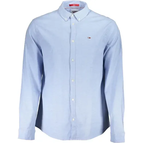 Blaues Slim Fit Button-Down Hemd , Herren, Größe: M - Tommy Hilfiger - Modalova
