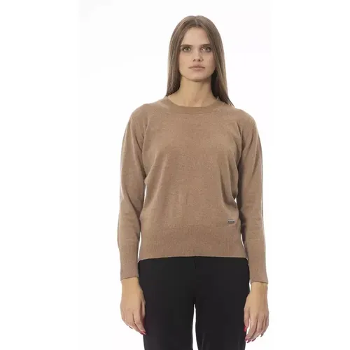 Beiger Raffinierter Pullover mit Rundhalsausschnitt , Damen, Größe: L - Baldinini - Modalova