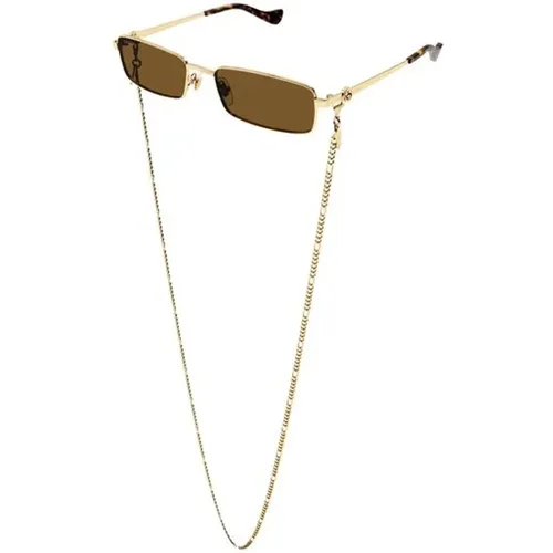 Gold/Braune Sonnenbrille , Damen, Größe: 56 MM - Gucci - Modalova