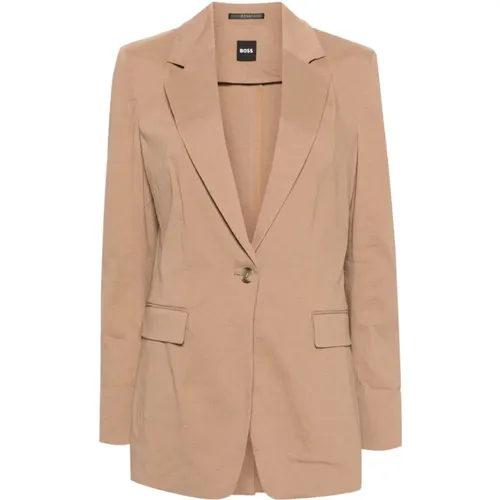 Sand Brown Linen Blend Jacket , female, Sizes: L - Boss Black - Modalova