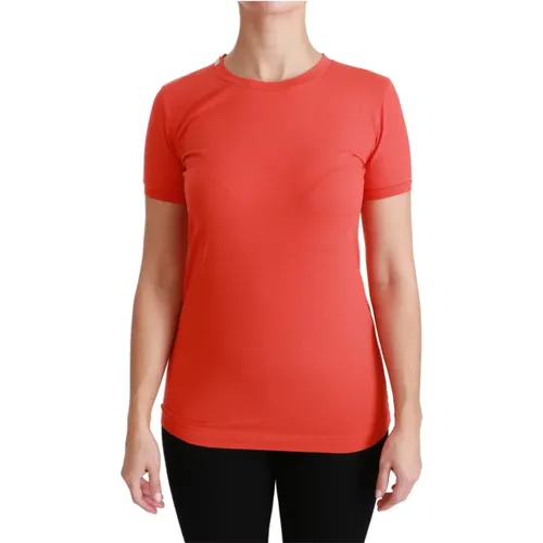 Rotes Baumwoll-Crewneck T-Shirt Upgrade , Damen, Größe: 3XS - Dolce & Gabbana - Modalova