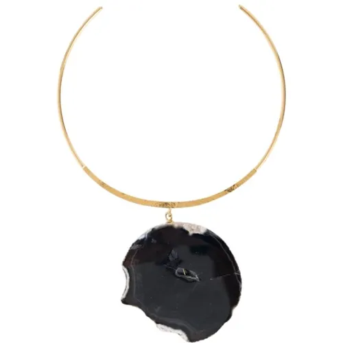 Vergoldete Agat Choker Halskette , Damen, Größe: ONE Size - Malababa - Modalova