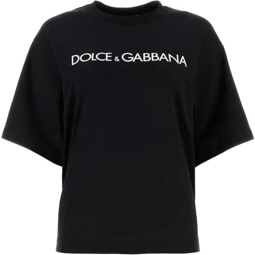 Schwarzes Baumwoll-T-Shirt , Damen, Größe: XS - Dolce & Gabbana - Modalova
