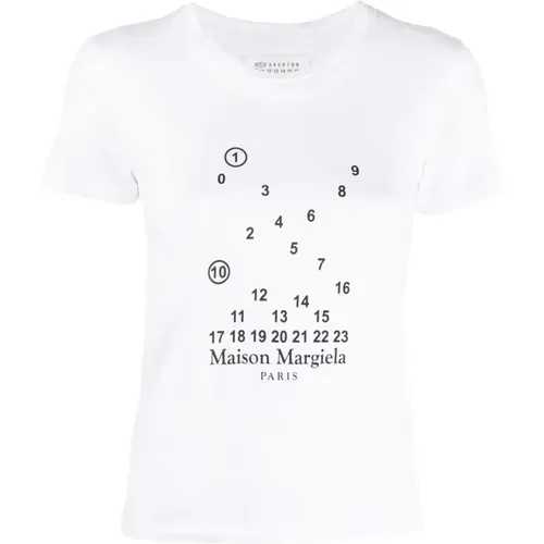 Numeric Logo Crewneck T-Shirts und Polos,Weiße Baumwoll-T-Shirt mit Ikonischem Logo - Maison Margiela - Modalova