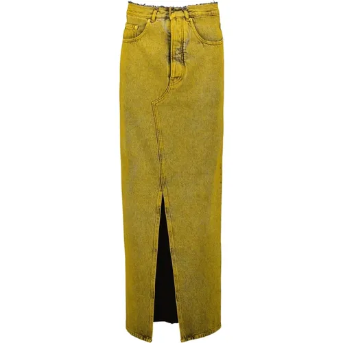 Long Denim Skirt Mustard Washed , female, Sizes: S - MM6 Maison Margiela - Modalova