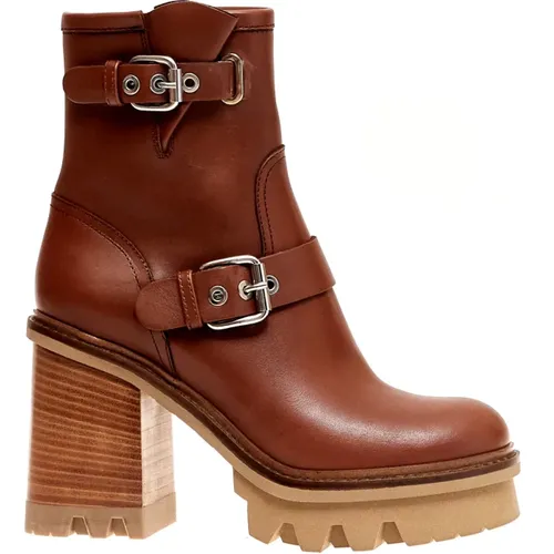 Leder Stiefelette mit Absatz - 36 , Damen, Größe: 36 EU - AGL - Modalova