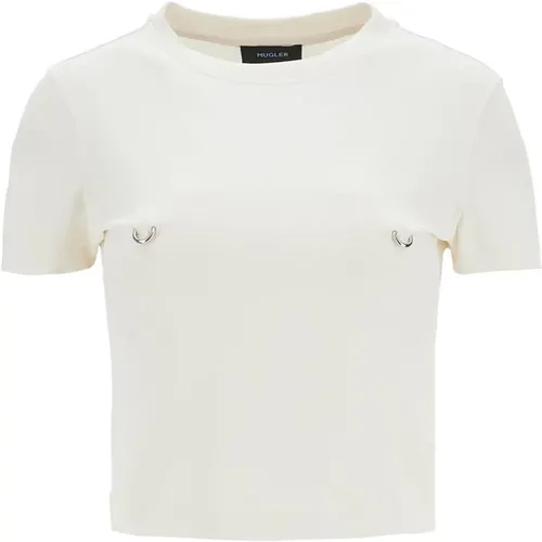 Metal Piercing Cropped T-shirt , Damen, Größe: M - Mugler - Modalova