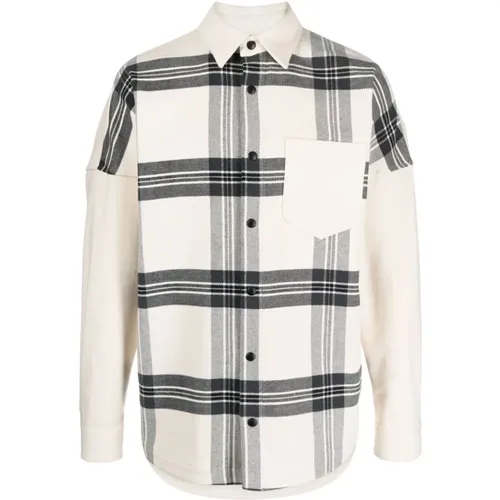 Checkered Twill Shirt Ivory Grey , male, Sizes: S, M - Palm Angels - Modalova