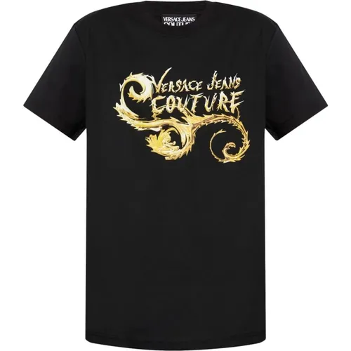 Schwarzes T-Shirt mit Grafikdruck und Rundhalsausschnitt , Herren, Größe: M - Versace Jeans Couture - Modalova