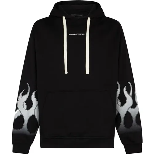 Flames Leichter Hoodie Schwarz/Weiß , Herren, Größe: L - VISION OF SUPER - Modalova