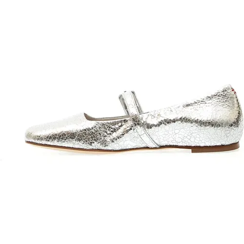 Silver Ballerina Shoes with Cracked Leather Strap , female, Sizes: 5 UK, 3 1/2 UK, 3 UK - Halmanera - Modalova