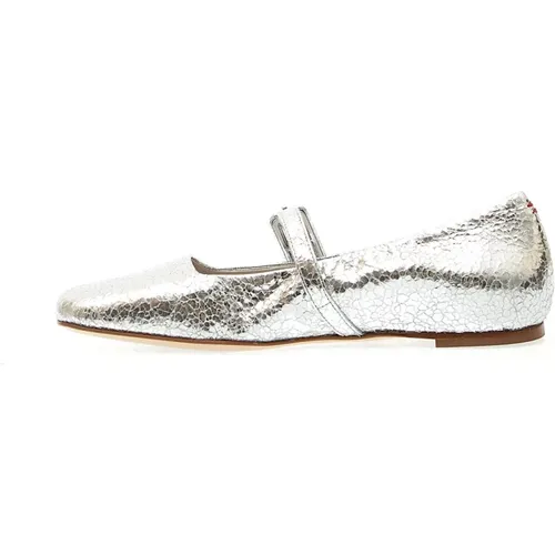 Silver Ballerina Shoes with Cracked Leather Strap , female, Sizes: 5 UK - Halmanera - Modalova