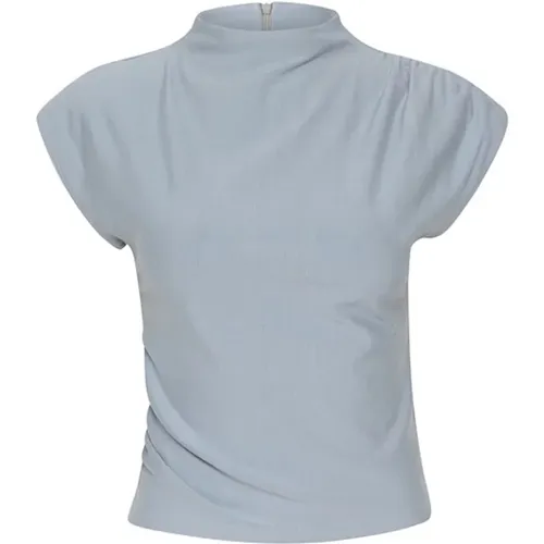 Einfache Grau-Blaue Bluse mit Kurzen Ärmeln , Damen, Größe: M - Gestuz - Modalova