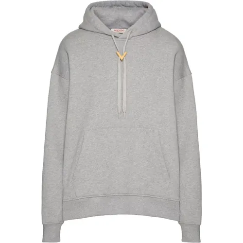 Grey Cotton Hooded Sweater , male, Sizes: L, M, S - Valentino Garavani - Modalova