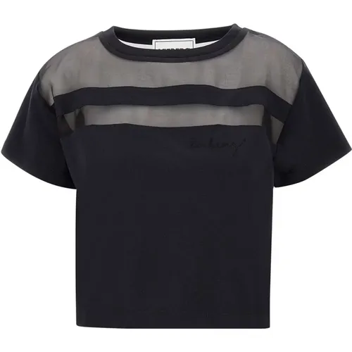 Schwarzes Baumwoll-Jersey T-Shirt mit Organza-Details - Iceberg - Modalova