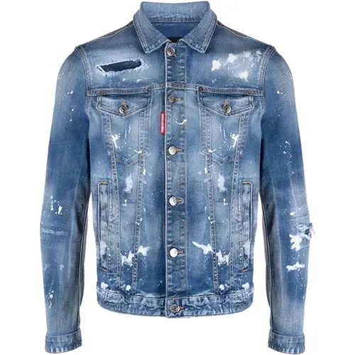 Blaue Jeansjacke,Klassische Denimjacke mit Verwaschenen Details - Dsquared2 - Modalova