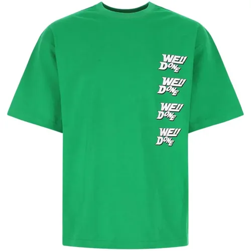 Grasgrünes Baumwoll übergroße T-Shirt - We11Done - Modalova