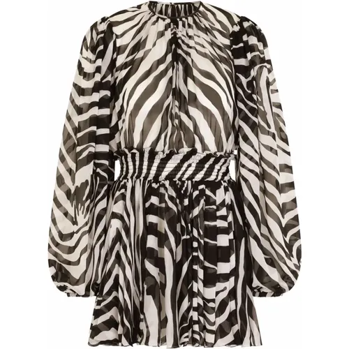 Daytime Dress with Zebra Print and Puffy Sleeves , female, Sizes: S, 2XS - Dolce & Gabbana - Modalova