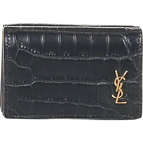 Crocodile-Effect Leather Wallet , male, Sizes: ONE SIZE - Saint Laurent - Modalova