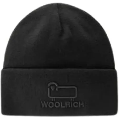 Schwarze Baumwollwollmütze mit Logo - Woolrich - Modalova