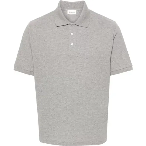 Graues Baumwollmischung Piqué Polo Shirt , Herren, Größe: S - Saint Laurent - Modalova