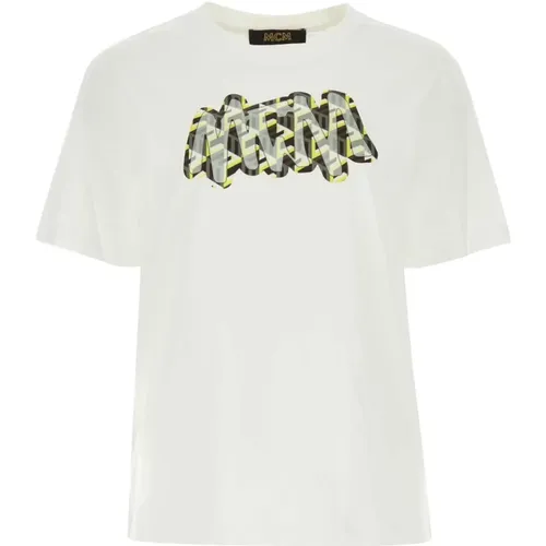 Stilvolles Weißes Baumwoll-T-Shirt , Damen, Größe: M - MCM - Modalova