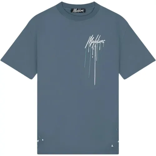 Blau T-Shirt mit einzigartigem Design,Schwarzes T-Shirt Mm1-Aw24-19 - Malelions - Modalova