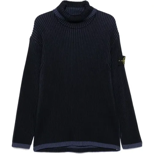 Blauer Rippstrick Rollkragenpullover - Stone Island - Modalova