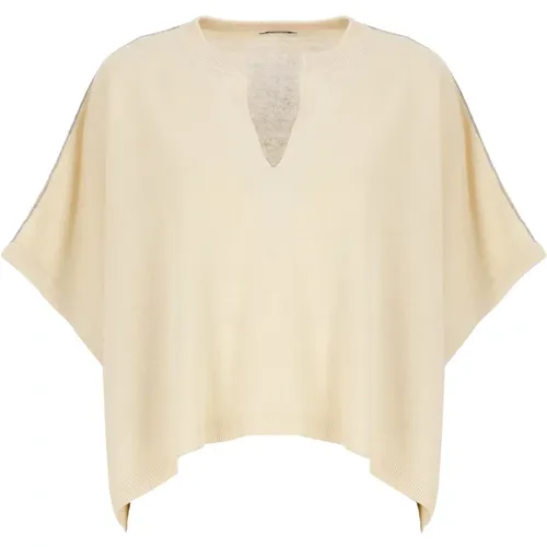 Ivory V-Neck Linen Sweater , Damen, Größe: 2XS - PESERICO - Modalova
