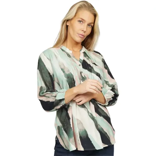 Bluse mit abstraktem Print und V-Ausschnitt , Damen, Größe: 2XL - 2-Biz - Modalova