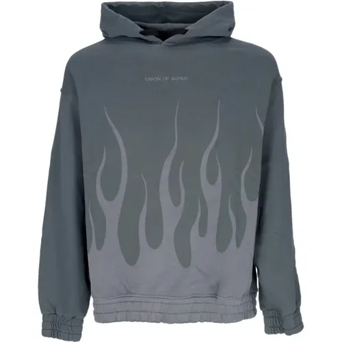 Flames Hoodie Grün Herren , Herren, Größe: L - VISION OF SUPER - Modalova