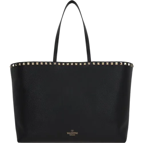 Hammered Leather Tote Bag with Platinum Studs , female, Sizes: ONE SIZE - Valentino Garavani - Modalova