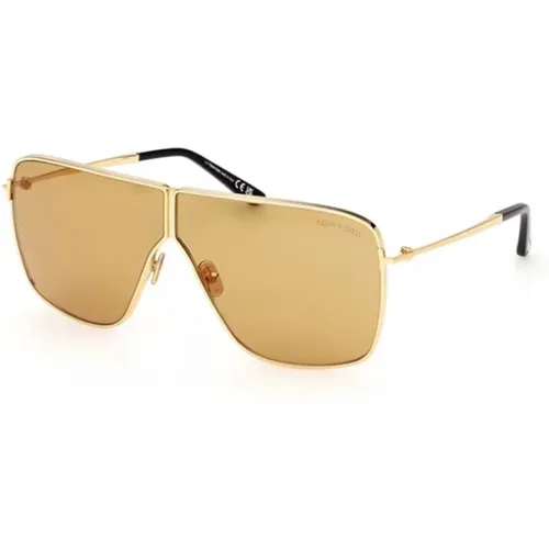 Glänzendes Tiefes Gold Braun Sonnenbrille , Herren, Größe: 68 MM - Tom Ford - Modalova