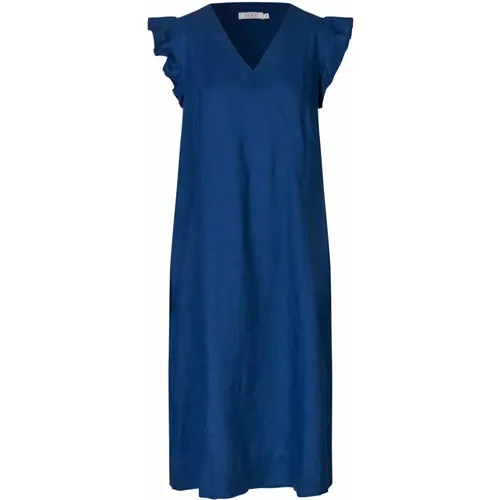Flounce Sleeve Linen Dress Navy Peony , female, Sizes: L, M, S, XL, 2XL - Masai - Modalova