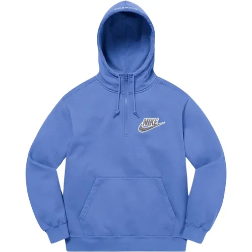 Blaue Half Zip Hooded Sweatshirt Limited Edition , Herren, Größe: L - Nike - Modalova