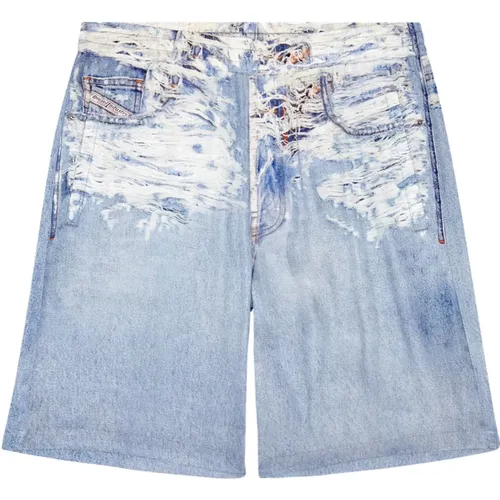 Shorts with Tiger Breaks denim print , male, Sizes: S - Diesel - Modalova