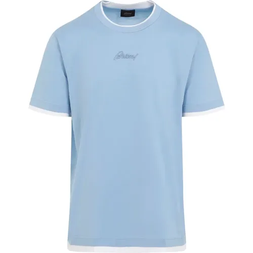 Himmelblaues T-Shirt , Herren, Größe: 2XL - Brioni - Modalova