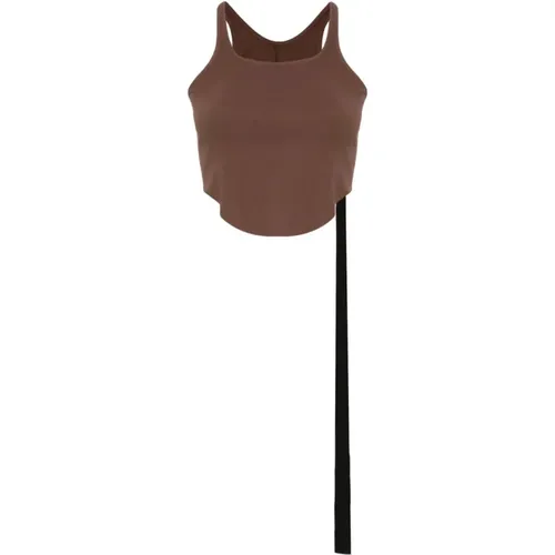 Braunes Tanktop Rundhalsausschnitt Baumwolle , Damen, Größe: L - Rick Owens - Modalova